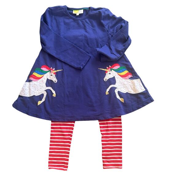 Mini boden unicorn tunic leggings outfit set red stripe starboard navy blue